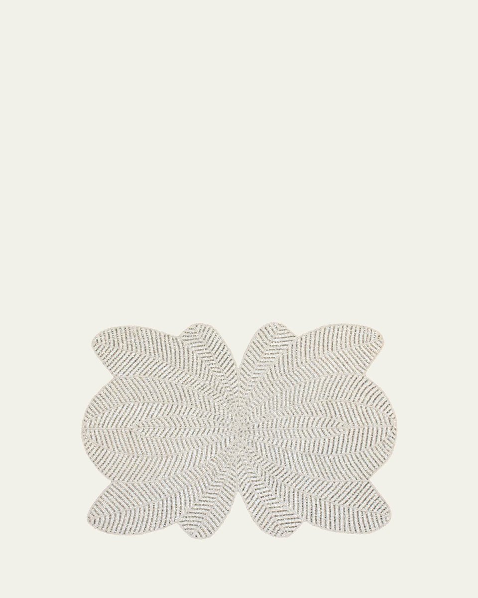 White Peacock Design Hand Beaded Placemat